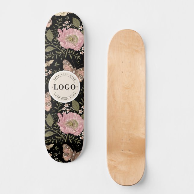 Modern Trendy Wildflower Botanical Floral Monogram Skateboard (Front)