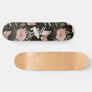 Modern Trendy Wildflower Botanical Floral Monogram Skateboard