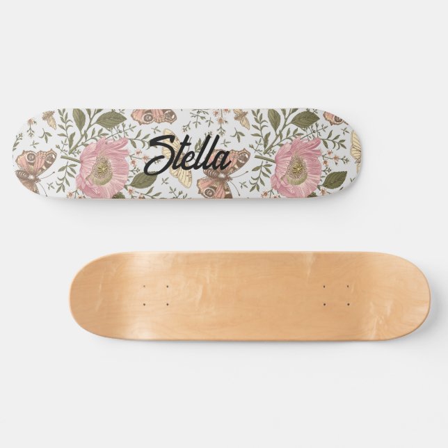 Modern Trendy Wildflower Botanical Floral Monogram Skateboard (Horz)