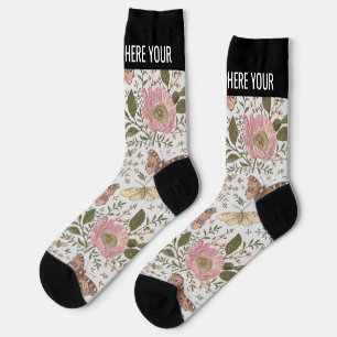 Modern Trendy Wildflower Botanical Floral Monogram Socks