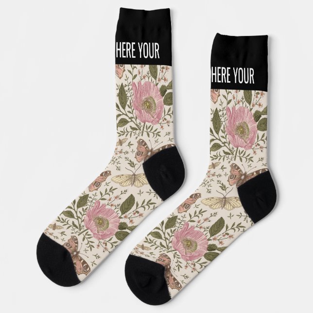 Modern Trendy Wildflower Botanical Floral Monogram Socks (Left)