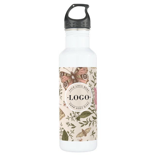 Modern Trendy Wildflower Botanical Floral Monogram Stainless Steel Water Bottle (Front)