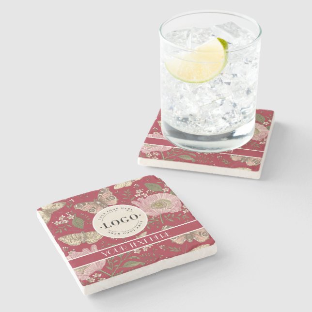 Modern Trendy Wildflower Botanical Floral Monogram Stone Coaster (Side)