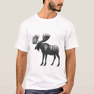 Modern Trendy Winter Forest Woodland Moose T-Shirt