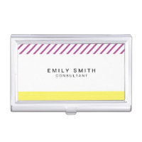 Modern Trendy Yellow and Purple Stripes Case For Business Cards