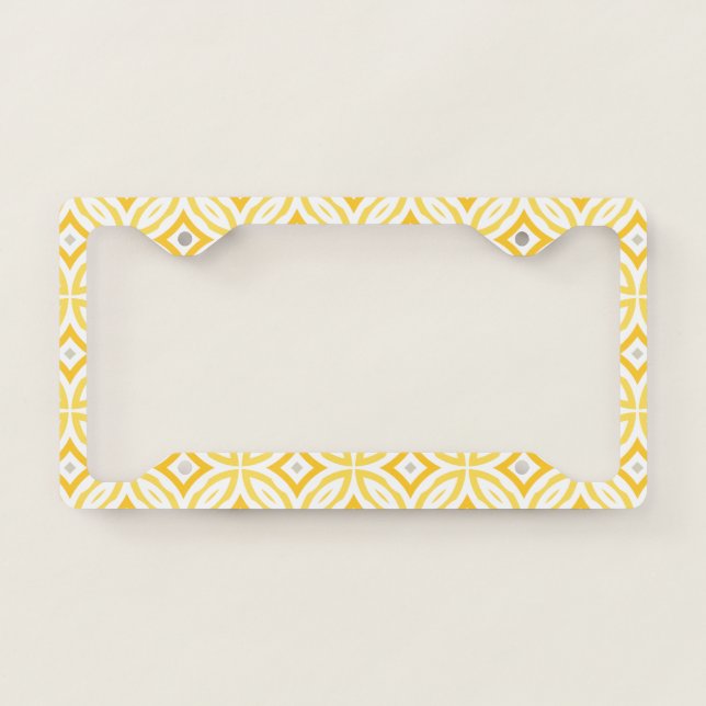 Modern Trendy Yellow Circle Geometric Pattern License Plate Frame (Front)