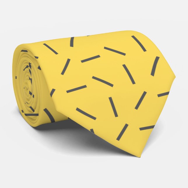 Modern trendy yellow gray line pattern men neck tie (Rolled)