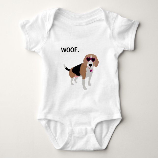 Modern tri-color beagle dog baby bodysuit (Front)