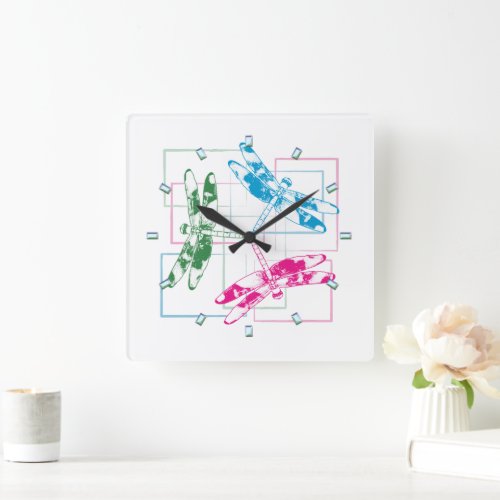 Modern Tri_ Color Dragonflies Wall Clock