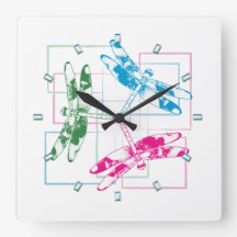 Modern Tri- Color Dragonflies Wall Clock