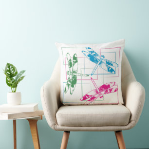 Modern Tri-Color Dragonfly Throw Pillows