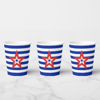 Modern Tri-Colored Star on Blue/White Striped