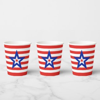 Modern Tri-Colored Star on Red/White Striped