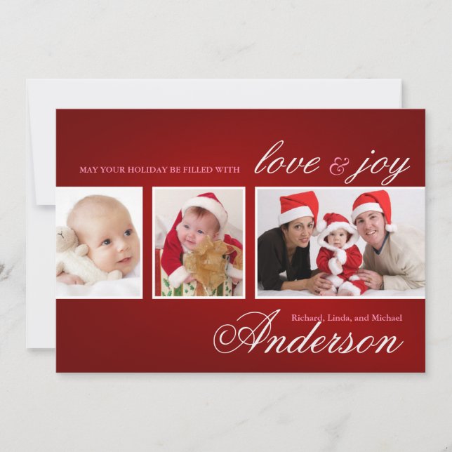 Modern Tri-Photo Holiday Collage Card (Front)