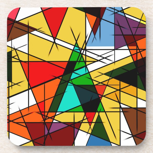 Modern Triangle Colorful Geometric  Beverage Coaster (Front)