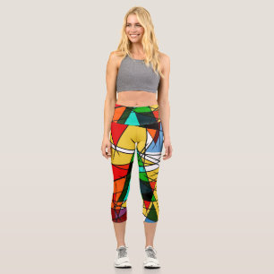 Modern Triangle Colorful Geometric  Capri Leggings