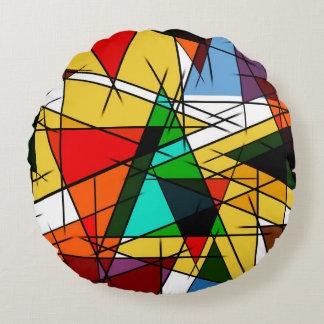 Modern Triangle Colorful Geometric  Round Pillow
