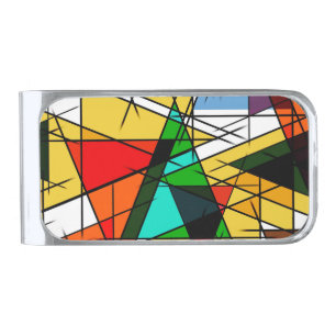 Modern Triangle Colorful Geometric Silver Finish Money Clip