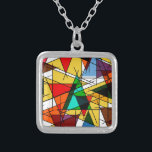 Modern Triangle Colorful Geometric Silver Plated Necklace<br><div class="desc">Modern triangle colorful geometric design is a style of abstract art and design characterized by the dynamic, structured arrangement of triangles and other geometric shapes in vibrant, high-contrast color palettes.</div>