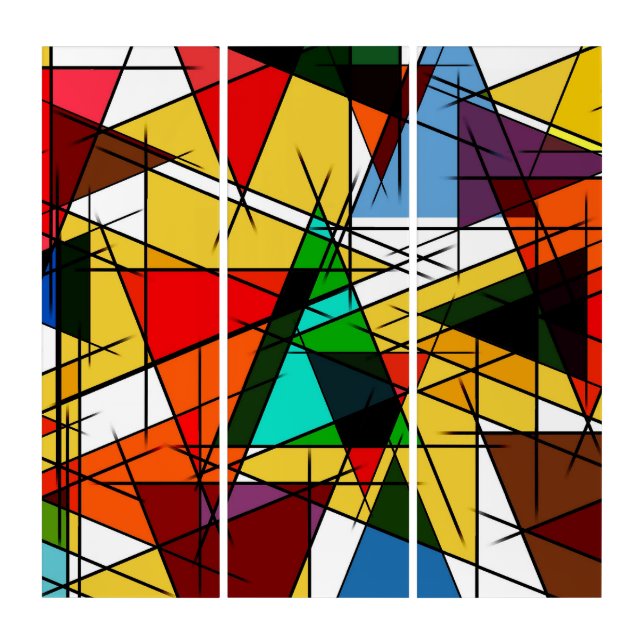 Modern Triangle Colorful Geometric  Triptych (Front)