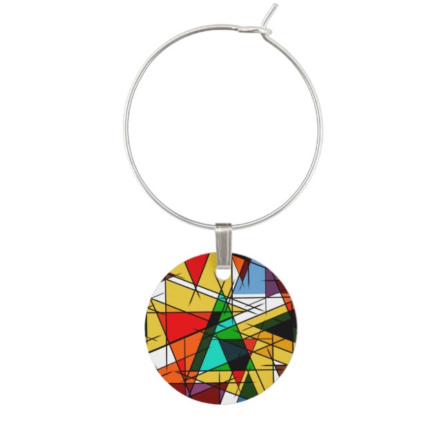 Modern Triangle Colorful Geometric  Wine Charm (Front)