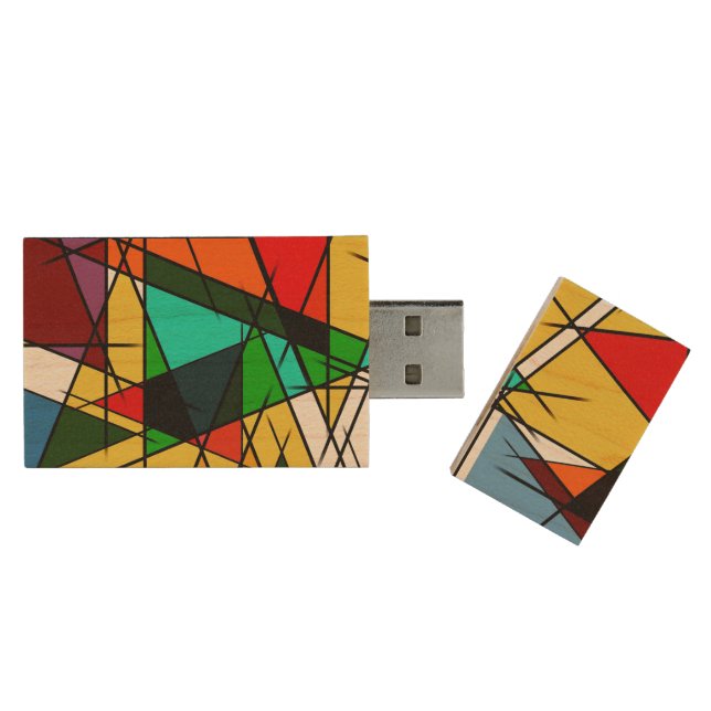 Modern Triangle Colorful Geometric  Wood Flash Drive (Opened)
