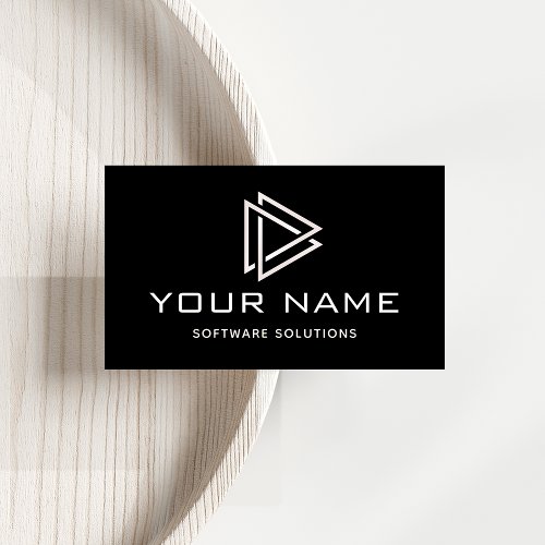 Modern Triangle Geometric Software Solutions Black Business Card