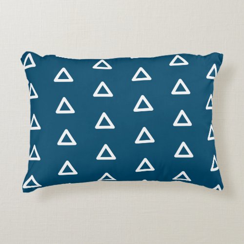 Modern Triangle Pattern Coastal Blue White Lumbar Accent Pillow