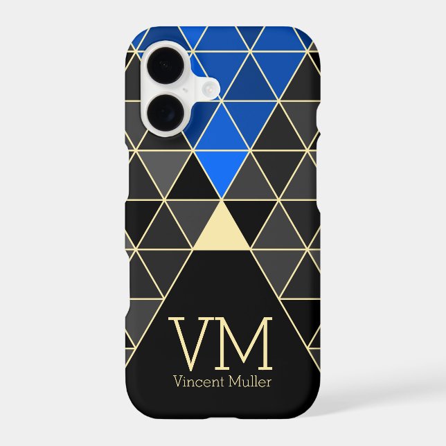 Modern triangle pattern monogrammed blue color iphone case (Back)