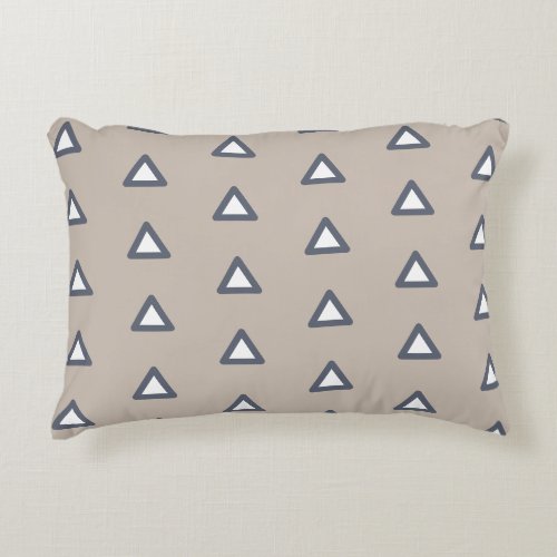 Modern Triangle Pattern Tan Blue  White Geometric Accent Pillow