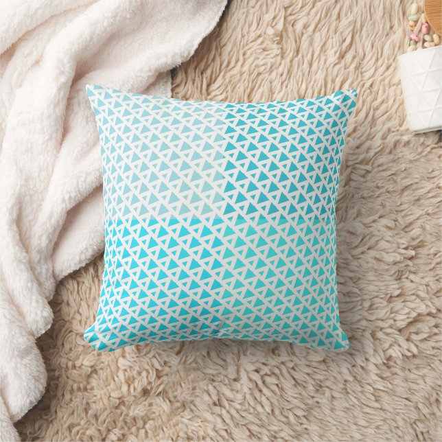 Modern Triangle Pattern Teal White Throw Pillow (Blanket)