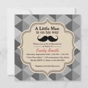 Modern Triangle Quilts Mustache Boy Baby Shower Invitation