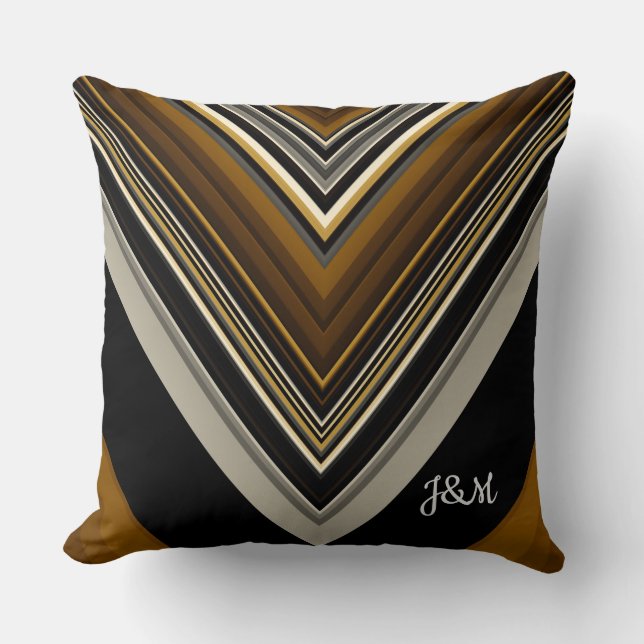 Modern triangles abstract and custom monogram throw pillow (Front)