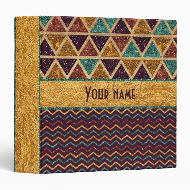 Modern Triangles and Chevrons Faux Glitter Foil Binder (Front/Spine)