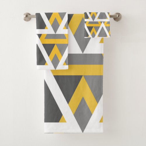 Modern triangles  mustard yellow white grey bath towel set