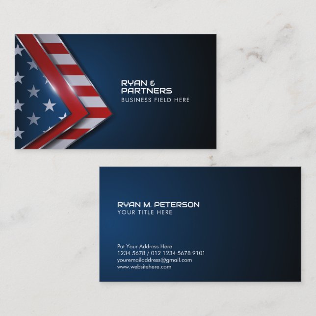 Modern Triangles USA Flag | Insignia | Dark Blue Business Card (Front/Back)