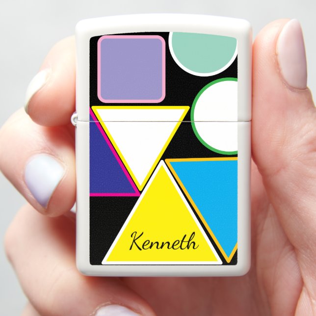 Modern Triangles Vibrant Geometric Patterned  Zippo Lighter (In Hand)
