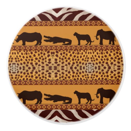 Modern Tribal African Cheetah Pattern Animal Print Ceramic Knob
