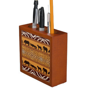 Modern Tribal African Cheetah Pattern Animal Print Desk Organizer