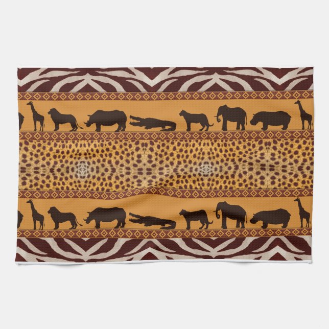 Modern Tribal African Cheetah Pattern Animal Print Kitchen Towel (Horizontal)