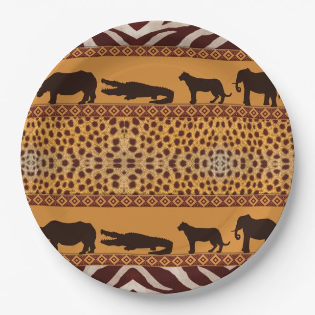 Modern Tribal African Cheetah Pattern Animal Print Paper Plates (Front)