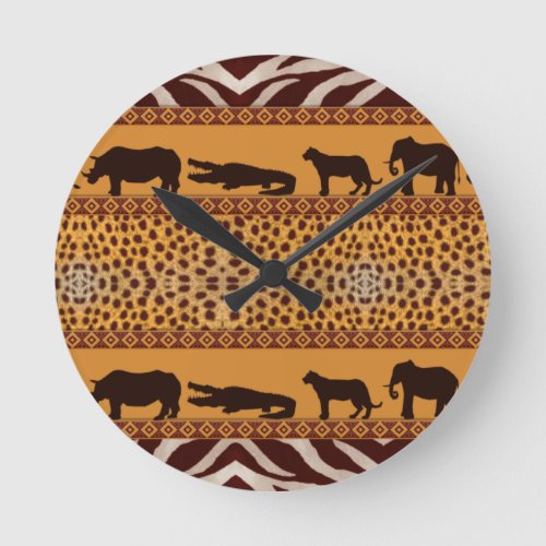 Modern Tribal African Cheetah Pattern Animal Print Round Clock