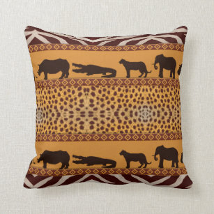Modern Tribal African Cheetah Pattern Animal Print Throw Pillow