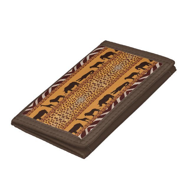 Modern Tribal African Cheetah Pattern Animal Print Trifold Wallet (Bottom)