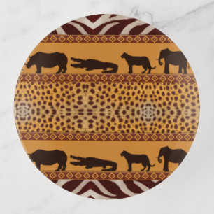 Modern Tribal African Cheetah Pattern Animal Print Trinket Tray