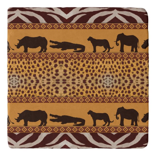 Modern Tribal African Cheetah Pattern Animal Print Trivet (Front)