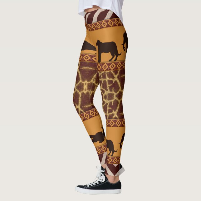 Modern Tribal African Giraffe Pattern Animal Print Leggings (Left)