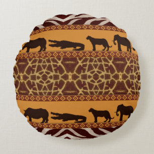 Modern Tribal African Giraffe Pattern Animal Print Round Pillow