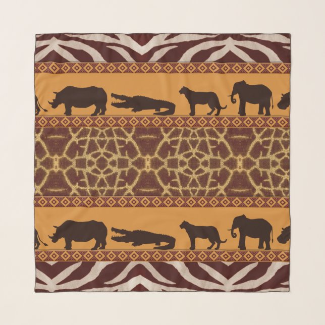 Modern Tribal African Giraffe Pattern Animal Print Scarf (Front)