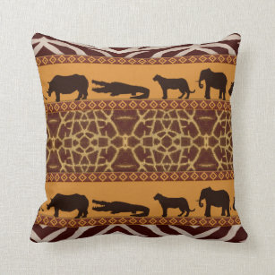 Modern Tribal African Giraffe Pattern Animal Print Throw Pillow